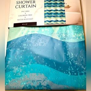 Coastal Ocean Waves Peva Shower Curtain Shades of Blue Wavy Lines